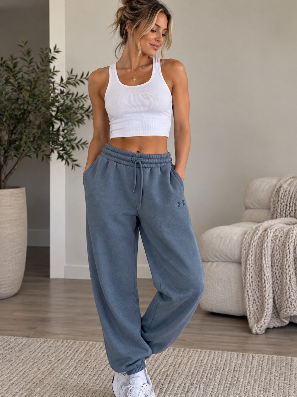 Unisex Under Armour Fleece Jogger Sweatpants Blue Gray Small